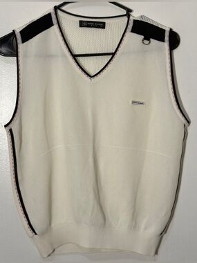 Pierre Balmain Cream V-Neck Knit Vest with Black Trim